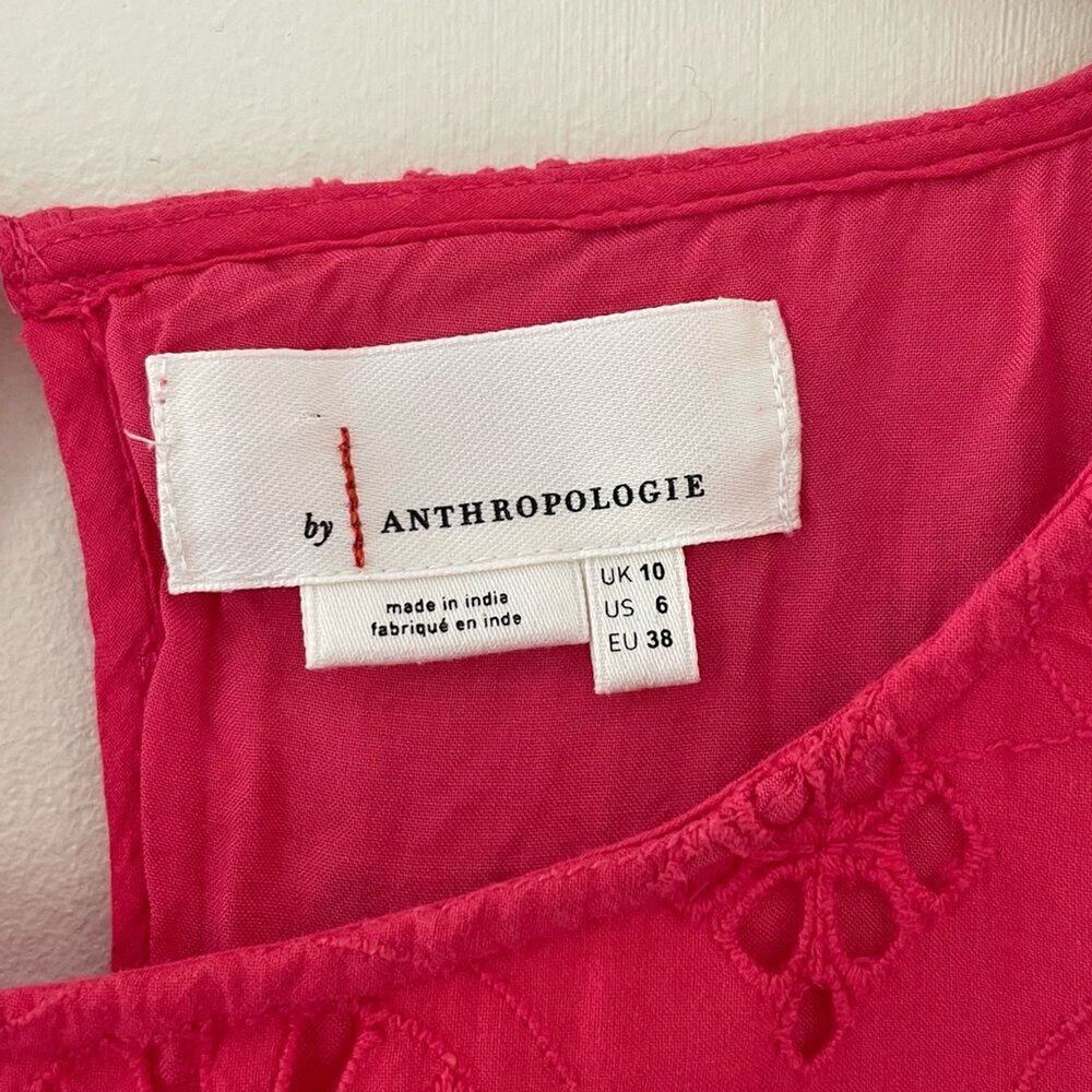 Anthropologie Pink Short Sleeve Dani Lace Eyelet Tunic Dress, Size 6 - Picture 12 of 15